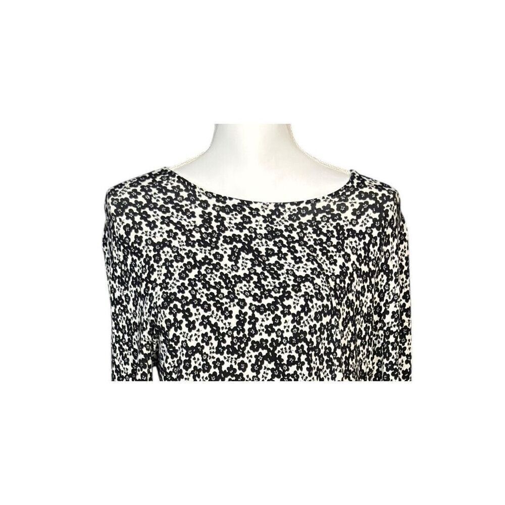 J Jill Top Wearever Size Large Black Floral Tie Back Long Sleeve Stretch Boxy - Picture 6 of 12